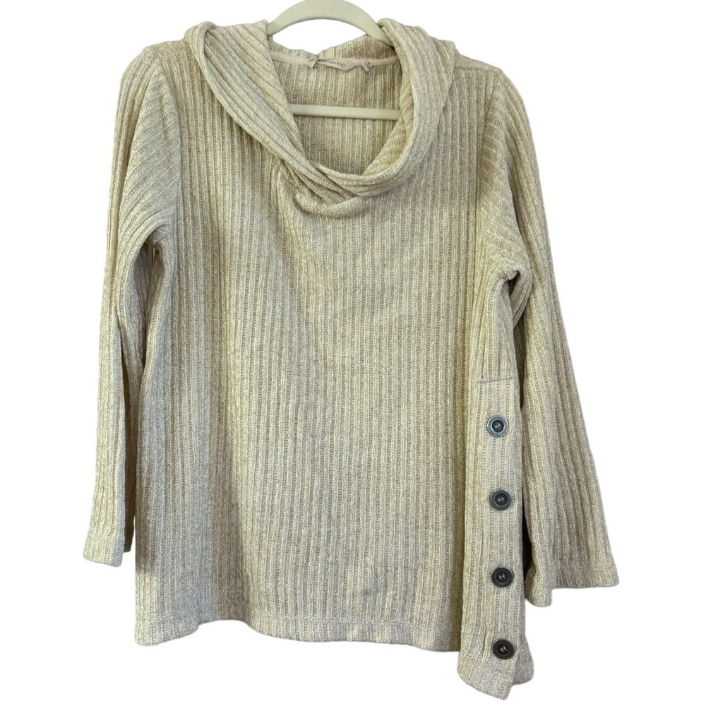 Soft Surroundings Asymptomatic Button Hooded Sweater Cream Color Women’s Small